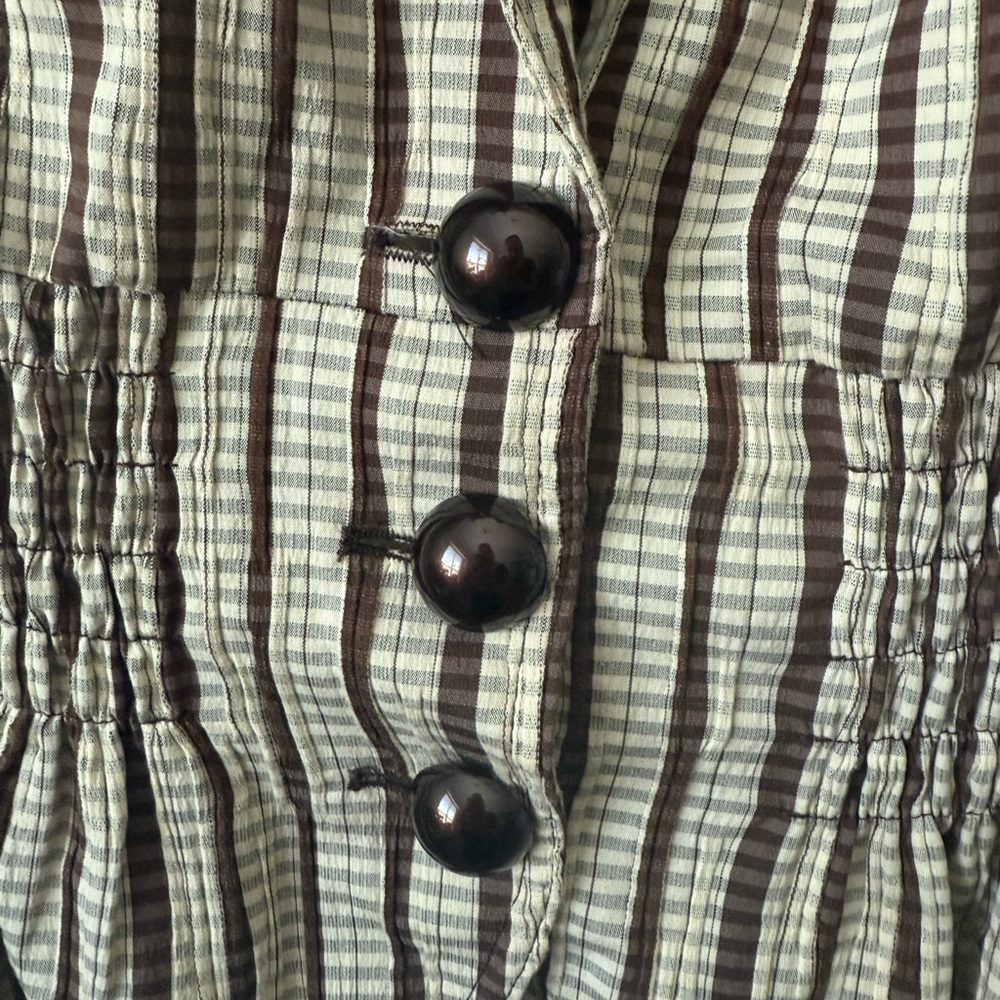 Women's Brown and Cream Striped Short-Sleeve Peplum Blouse - Picture 3 of 8